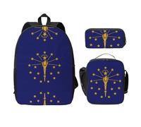 UVBDF Sac à dos avec motif drapeau de l'État de l'Indiana avec boîte à déjeuner et trousse à crayons pour les aventures du week-end, Noir , Taille unique, Organiseur de sac