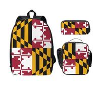 UVBDF Sac à dos avec motif drapeau de l'État du Maryland avec boîte à déjeuner et trousse à crayons pour les aventures du week-end, Noir , Taille unique, Organiseur de sac