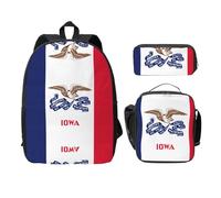UVBDF Sac à dos avec motif drapeau de l'Iowa State avec boîte à déjeuner et trousse à crayons pour les aventures du week-end, Noir , Taille unique, Organiseur de sac