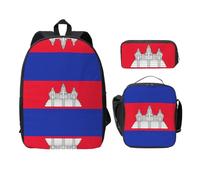 UVBDF Sac à dos avec motif drapeau du Cambodge avec boîte à déjeuner et trousse à crayons pour les aventures du week-end, Noir , Taille unique, Organiseur de sac