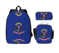 UVBDF Sac à dos avec motif drapeau du Dakota du Nord avec boîte à déjeuner et trousse à crayons pour les aventures du week-end, Noir , Taille unique, Organiseur de sac