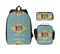 UVBDF Sac à dos avec motif drapeau du Delaware avec boîte à déjeuner et trousse à crayons pour les aventures du week-end, Noir , Taille unique, Organiseur de sac
