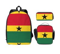 UVBDF Sac à dos avec motif drapeau du Ghana avec boîte à déjeuner et trousse à crayons pour les aventures du week-end, Noir , Taille unique, Organiseur de sac
