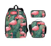 UVBDF Sac à dos avec motif flamant rose et plantes succulentes avec boîte à déjeuner et trousse à crayons pour les aventures du week-end, Noir , Taille unique, Organiseur de sac