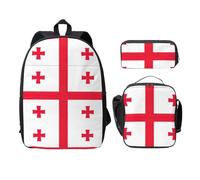 UVBDF Sac à dos drapeau de la Géorgie avec boîte à déjeuner et trousse à crayons pour les aventures du week-end, Noir , Taille unique, Organiseur de sac