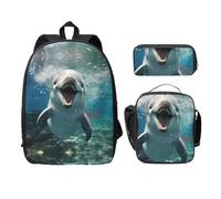 UVBDF Sac à dos drôle avec motif dauphin, sac à livres, sac à crayons avec boîte à déjeuner pour les aventures du week-end, Noir , Taille unique, Organiseur de sac