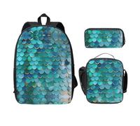 UVBDF Sac à dos écailles de sirène avec boîte à déjeuner et trousse à crayons pour les aventures du week-end, Noir , Taille unique, Organiseur de sac