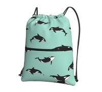 UVBDF Sac à dos léger imprimé baleine de l'océan Pacifique avec cordon de serrage, compartiment réglable pour balade à la plage, Noir , One Size, Sac à dos daypack