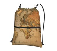 UVBDF Sac à dos léger imprimé carte du monde avec cordon de serrage zippé, compartiment réglable pour balade à la plage, Noir , One Size, Sac à dos daypack