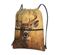 UVBDF Sac à dos léger imprimé cerf sauvage avec cordon de serrage, compartiment réglable pour balade à la plage, Noir , One Size, Sac à dos daypack