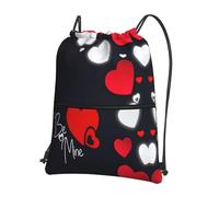 UVBDF Sac à dos léger imprimé Happy Valentine's Day avec cordon de serrage, compartiment réglable pour balade à la plage, Noir , One Size, Sac à dos daypack