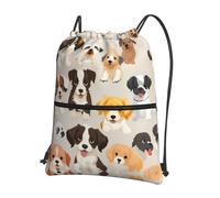 UVBDF Sac à dos léger imprimé race de chien avec cordon de serrage, compartiment réglable pour promenade à la plage, Noir , One Size, Sac à dos daypack