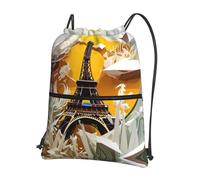UVBDF Sac à dos léger imprimé Tour Eiffel Paris avec cordon de serrage Fermeture éclair Compartiment réglable pour balade à la plage, Noir , One Size, Sac à dos daypack