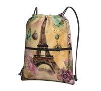 UVBDF Sac à dos léger imprimé Tour Eiffel Paris avec cordon de serrage Fermeture éclair Compartiment réglable pour balade à la plage, Noir , One Size, Sac à dos daypack