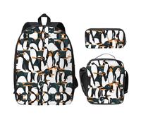 UVBDF Sac à dos mignon avec motif pingouin avec boîte à déjeuner et trousse à crayons pour les aventures du week-end, Noir , Taille unique, Organiseur de sac