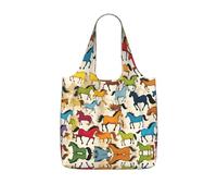UVBDF Sac fourre-tout réutilisable et pliable en polyester 25 l avec imprimé chevaux colorés