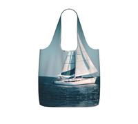 UVBDF Sac fourre-tout réutilisable et pliable en polyester 25 l - Motif bateau à voile - Lavable - Pour voyage et vacances