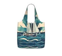 UVBDF Sac fourre-tout réutilisable et pliable en polyester 25 l Motif bateau océan