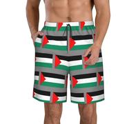 UVBDF Short de bain décontracté à séchage rapide pour homme - Imprimé drapeau de la Palestine - Taille élastique avec poches
