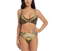 UVBDF Sun Old Egyptian Timeless Grace Ensemble bikini deux pièces pour femme, design croisé sur le devant avec haut de bain de soutien, Noir , XXL
