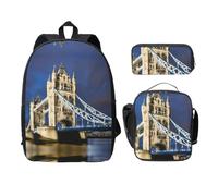 UVBDF Tower Bridge in London Sac à dos avec boîte à déjeuner et trousse à crayons pour les aventures du week-end, Noir , Taille unique, Organiseur de sac