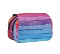 UVBDF Trousse à crayons à double couche avec imprimé à rayures arc-en-ciel colorées pour l'école, Noir , Taille unique, Organiseur de sac