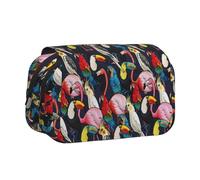 UVBDF Trousse à crayons à double couche avec imprimé flamant rose tropical et faune tropicale, sac de papeterie pour enfants, cadeau, Noir , Taille unique, Organiseur de sac
