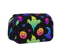 UVBDF Trousse à crayons arc-en-ciel pour Halloween, fantôme, chapeau de sorcière, araignées, impression d'école, double couche, sac de papeterie pour enfants, Noir , Taille unique, Organiseur de sac