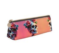 UVBDF Trousse à crayons avec fermeture éclair pour enfants avec motif tête de mort et rose rouge, petite trousse simple pour stylos, maquillage, blanc, Taille unique, Organiseur de sac