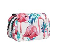 UVBDF Trousse à crayons double couche avec motif flamant rose et feuille verte, Noir , Taille unique, Organiseur de sac