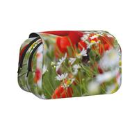 UVBDF Trousse à crayons double couche avec motif fleurs de prairie et marguerites, Noir , Taille unique, Organiseur de sac