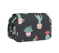 UVBDF Trousse à crayons double couche motif cactus 1 impression scolaire sac de papeterie pour enfants cadeau, Noir , Taille unique, Organiseur de sac