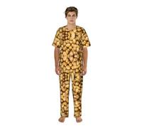 UVBDF Vêtements de nuit pour homme avec imprimé pommes de terre de jardin et chemise à col ras du cou et pantalon de pyjama imprimé pour homme, Noir , S