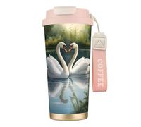 UVBDF White Swans On The Lake Tasse à café de voyage en acier inoxydable avec couvercle anti-fuite pour café glacé, infusion chaude