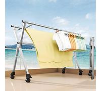 UVCMDUI Etendage Linge Interieur Exterieur Pliable, Poteau Etendoir Linge Retractable Gain de Place, Etandoire à Linge Intérieur avec roulettes pour Chaussettes, Draps,2.4m