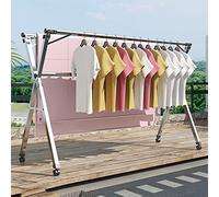 UVCMDUI Poteau Etendoir Linge Retractable, Etandage à Linge Intérieur Pliable avec roulettes, Poteaux à Linge Extérieur INOX avec Crochets Coupe-Vent et Pinces à Chaussettes, Gratuit Installé,2.4m