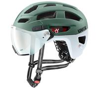 uvex Finale Visor v - Casque Urbain sûr pour Femmes et Hommes - avec visière photochromique - inclut Un éclairage LED - Moss Green-Cloud Matt - 52-57 cm