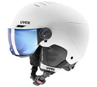 uvex Rocket Jr Visor - Casque de Ski pour Enfants - avec Visière - Réglage de la Taille Individuel - White - Black Matt - 51-55 cm