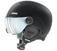 uvex Rocket jr Visor - Casque de Ski pour garçons et Filles - Ajustement Individuel de la Taille - Ventilation optimisée - Noir-argenté Mat - 54-58 cm