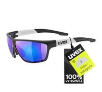 uvex Sportstyle 706 - Lunettes de Sport pour Hommes et Femmes - Effet Miroir - Champ de Vision Sans Buée - Black Matt White/Blue - One Size