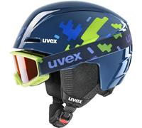 uvex viti Set Casque et Lunettes de Ski Enfant Unisexe, Blue Puzzle, 51-55 cm