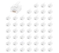 Uvital Lot de 50 connecteurs RJ11 6P4C, câble plat pour combiné téléphonique, connecteur modulaire, adaptateur de prise téléphonique, extrémité à sertir, plastique transparent, couleur transparente