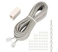 Uvital Rallonge de téléphone de 10 m, câble téléphonique avec prise RJ11 standard et coupleurs de 1 en ligne et 20 supports de clip de câble, gris