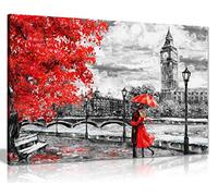 Œuvre d’art peinte à l’huile de Londres, reproduction d’une œuvre Big Ben Umbrealla imprimée sur une toile, Red, A0 91x61cm (36x24in)