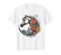 Œuvre d'art d'architecture de Cheval | Fleur Animal Motif Cheval T-Shirt