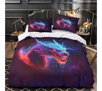 œuvre d'art de Dragon cybernétique Impression 3D 3 pièces Housse de Couette Housse de lit Microfibre Doux Fermeture éclair pour Enfants Hommes Adultes King（220x240cm）