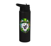 Œuvre d'art de la Saint-Patrick American Eskimo Dog Stainless Steel Insulated Water Bottle