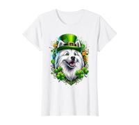 Œuvre d'art de la Saint-Patrick American Eskimo Dog T-Shirt Graphique avec Valeur, Femme, Blanc, S