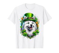 Œuvre d'art de la Saint-Patrick American Eskimo Dog T-Shirt Graphique avec Valeur, Homme, Blanc, S