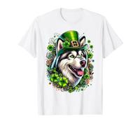 Œuvre d'art de la Saint-Patrick de l'Alaska Malamute T-Shirt Graphique avec Valeur, Homme, Blanc, S